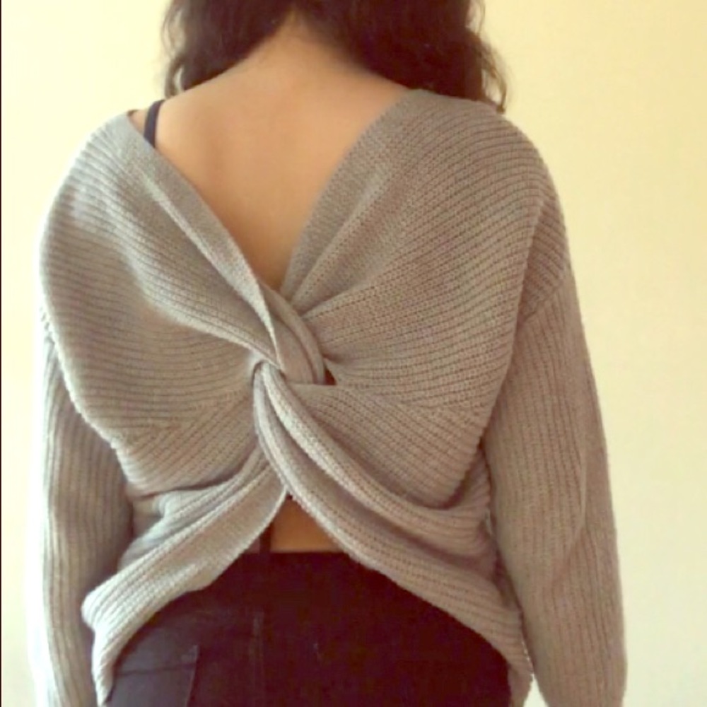 Zaful Grey Acrylic Knit Open Back Sweater